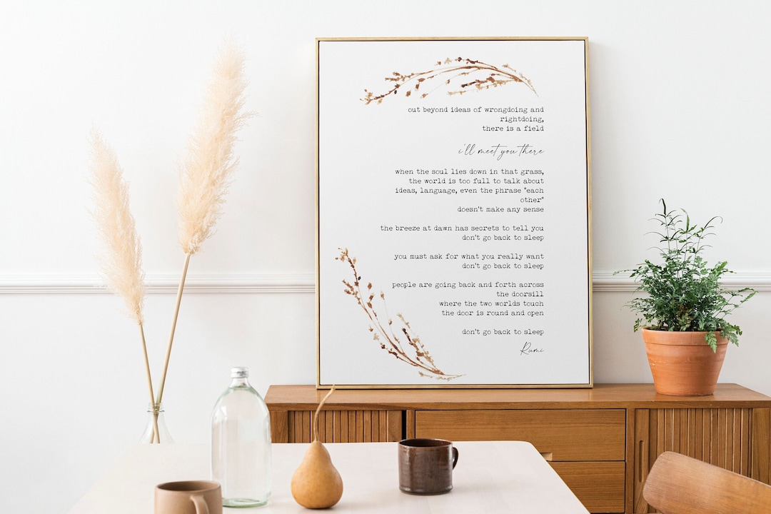 Rumi Inspirational Poetry Wall Art, Ill Meet You There Poem Minimalist