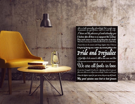 Pride And Prejudice Jane Austen Print For Bedroom Decor, Literary Art Quotes Home Decor, Unframed or Framed Book Quote Wall Art Gifts