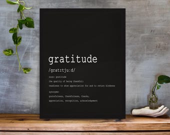 Gratitude Definition Art Print – Minimalist Black & White Typography Wall Decor