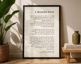 A Splendid Torch Classic Literature Quote Print George Bernard Shaw Motivational Poster