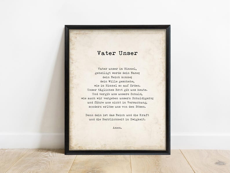 Vater Unser Gebet Print, Lord's Prayer in German, Our Father, Typewriter Wall Art image 2