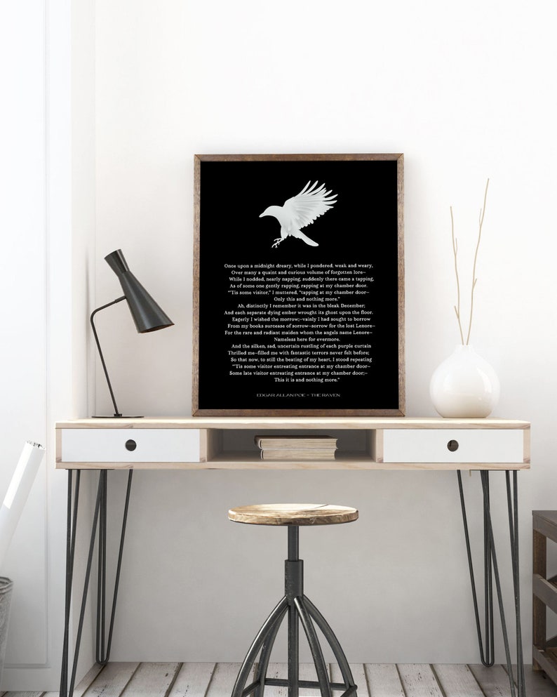 The Raven Wall Art Print Edgar Allan Poe Unframed Black & Etsy