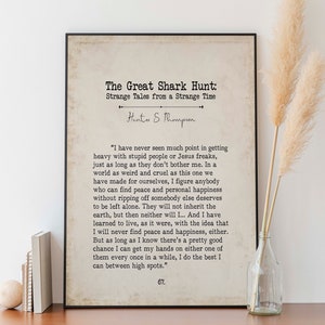 Hunter S Thompson Página del libro Arte de pared inspirador, La gran cita de la caza del tiburón Decoración de pared con impresión de estilo vintage, Impresión de arte positivo