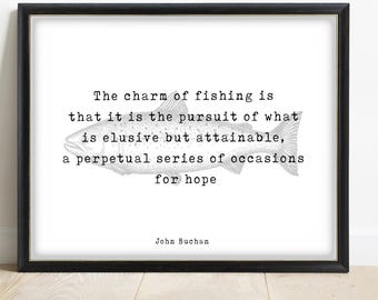 Fishing Quote Print by John Buchan, The Charm Of Fishing Wall Art Print
