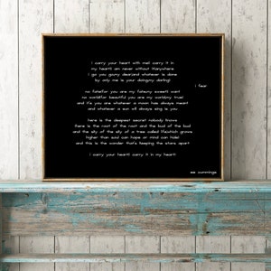 I Carry Your Heart Wall Art, Wedding Poem Print, Poetry Quote Art, Ee ...