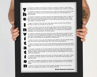 Oriah Mountain Dreamer The Invitation Quote Print Minimalist Typography Literary Wall Art