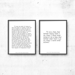 A tale of two cities set of 2 art prints, Charles Dickens opening and closing lines black & white FRAMED and UNFRAMED Options