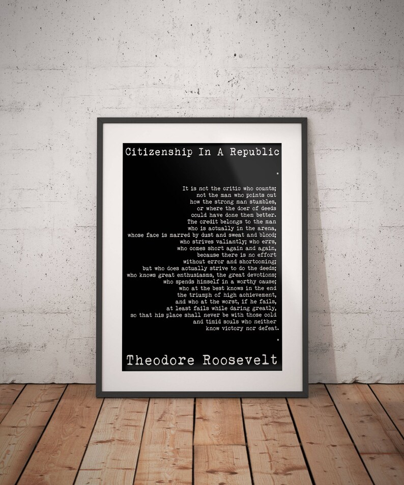 Theodore Roosevelt "Man in the Arena" citattryck - Inspirerande ledarskapsväggkonst - Motiverande vintage typografiaffisch bild 3