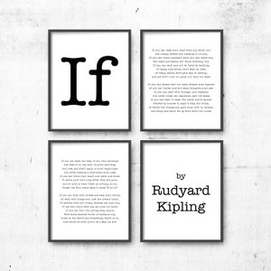 IF Rudyard Kipling Poem Prints Set of 4, Unframed Black & White Art,