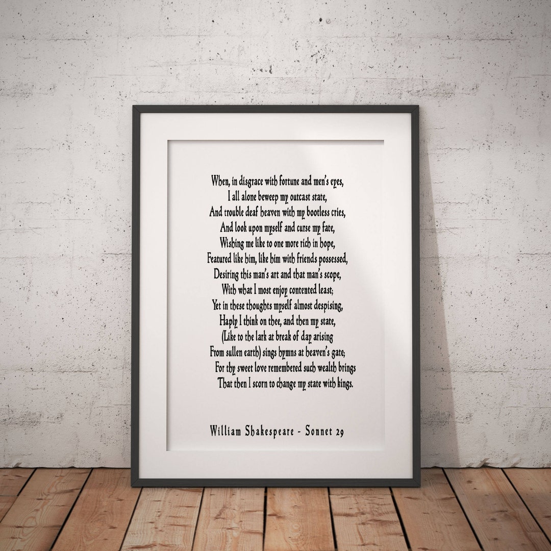 Sonnet 29 Shakespeare Wall Art, Love Poetry Art for Bedroom