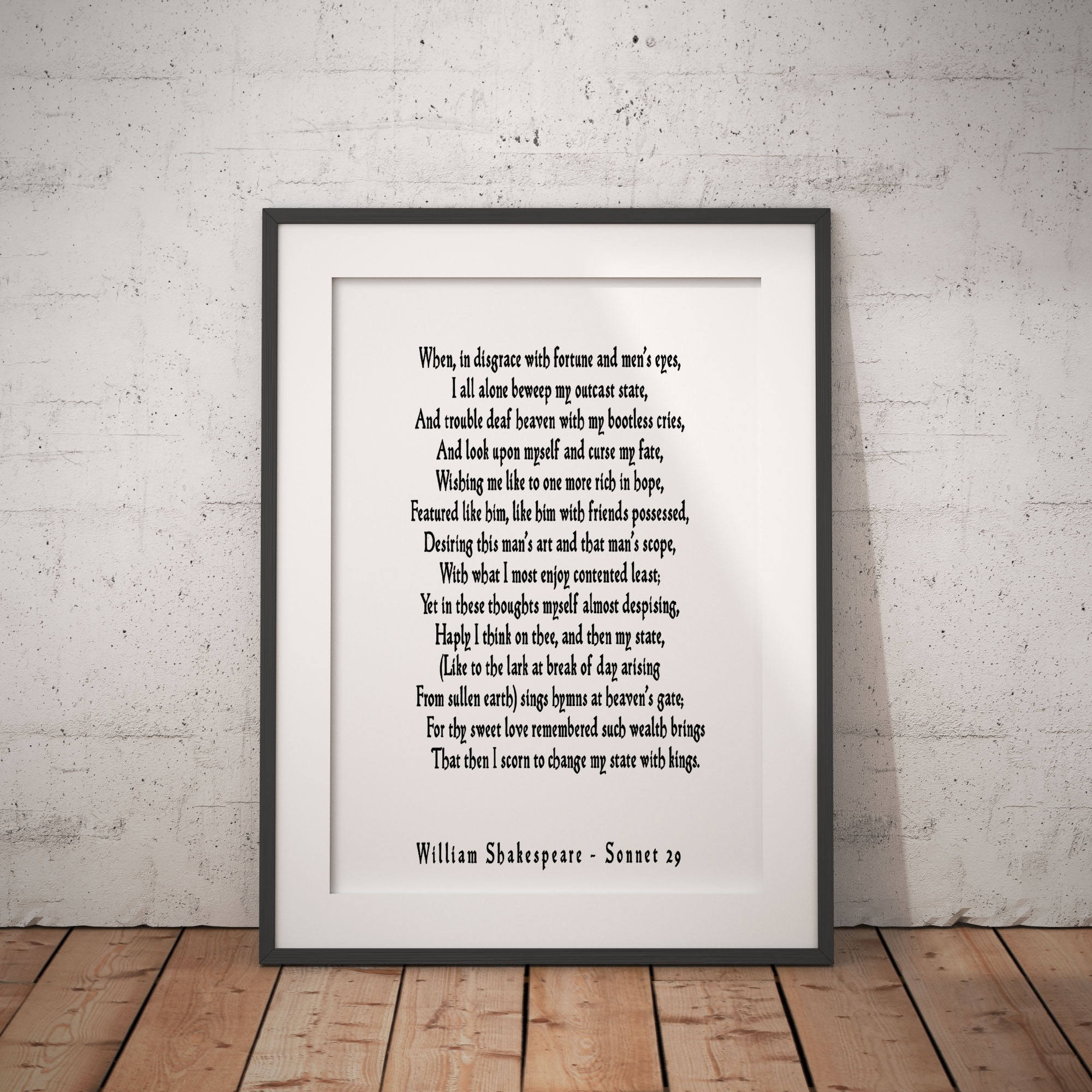 Sonnet 29 Shakespeare Wall Art, Love Poetry Art for Bedroom