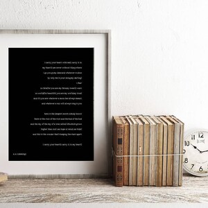 poetry quote art, ee cummings art, ee cummings print art, i carry your heart wall art, wedding poem print, black & white art decor image 4