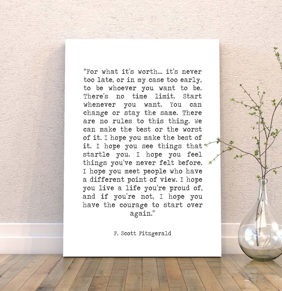 For What It's Worth Quote Canvas Art Print F Scott Etsy