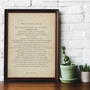 Walt Whitman Leaves of Grass Print, This Is What You Shall Do Inspirational Poem in Vintage Background