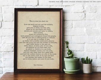 Walt Whitman Leaves of Grass Print, This Is What You Shall Do Inspirational Poem in Vintage Background