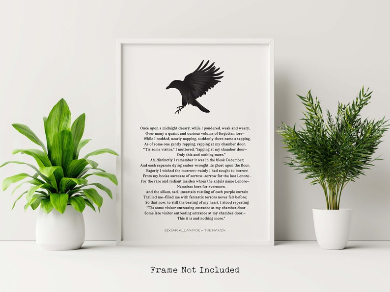The Raven Wall Art Print Edgar Allan Poe Unframed Black & Etsy