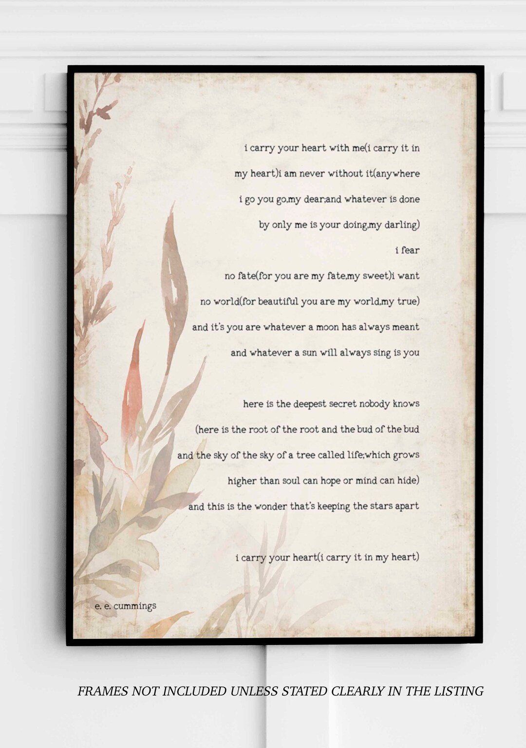 I Carry Your Heart Poem by E E Cummings Framed Art Print With Etsy