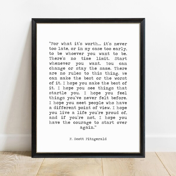 Framed Art F Scott Fitzgerald - Inspirational Print, Framed Quote Make The Best Of It