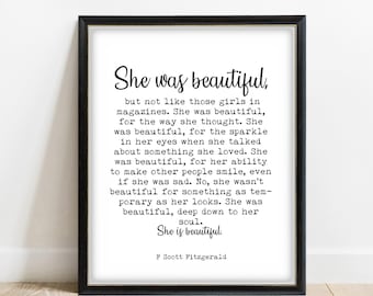 She Was Beautiful F Scott Fitzgerald Quote Literary Art - Framed or Unframed