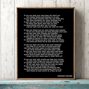 IF Rudyard Kipling Poem, If Poem Art Print in Black and White, Inspirational Wall Art Print Gift Unframed