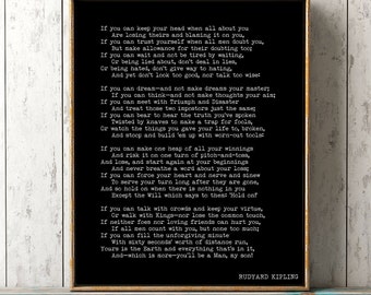 IF Rudyard Kipling Poem, If Poem Art Print in Black and White, Inspirational Wall Art Print Gift Unframed