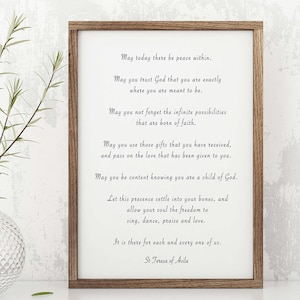 Inspirational Quote Print by St. Teresa of Avila, Inner Peace Wall Art in Black & White