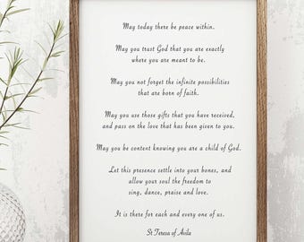 Inspirational Quote Print by St. Teresa of Avila, Inner Peace Wall Art in Black & White