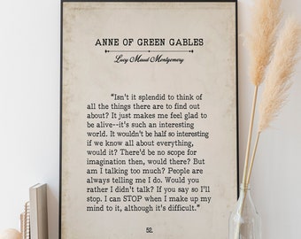 Arte de pared inspirador de la página del libro de L. M. Montgomery, cita de Ana de las Tejas Verdes
