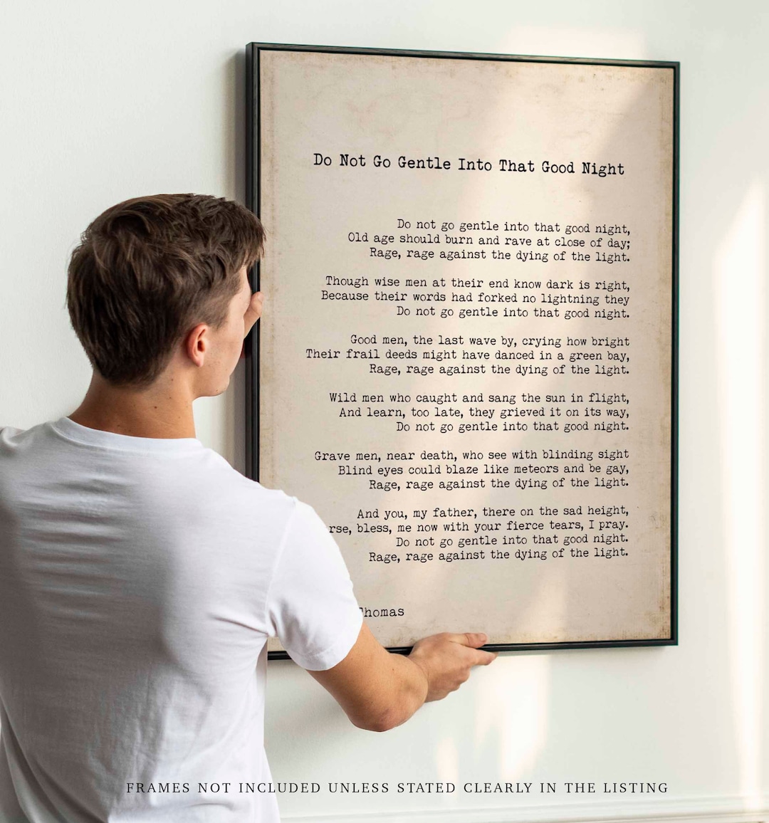 Dylan Thomas Poem Print, Do Not Go Gentle Into That Good Night Poetry  Poster in Black & White for Home Wall Decor, Vintage Background - Etsy
