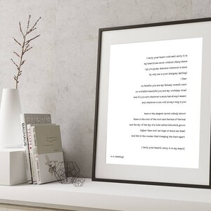 poetry quote art, ee cummings art, ee cummings print art, i carry your heart wall art, wedding poem print, black & white art decor image 6