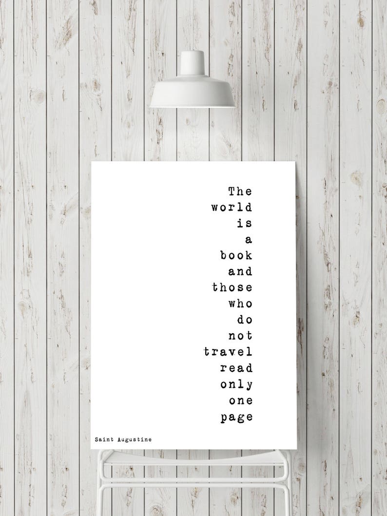 The World Is A Book Inspirational Quote, Travel Decor Quote Art Print in Black & White, Travel Art Home Decor, St Augustine