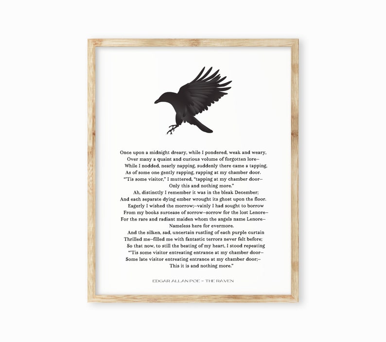 The Raven Wall Art Print Edgar Allan Poe Unframed Black & Etsy