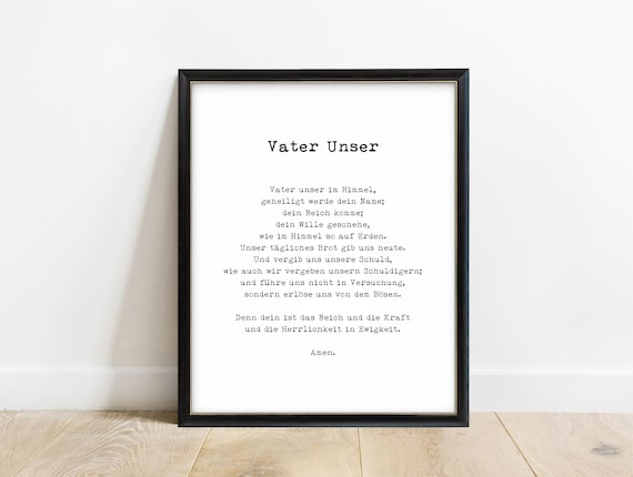 Vater Unser Gebet Print, Lord's Prayer in German, Our Father, Typewriter Wall Art