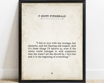 F Scott Fitzgerald Quote "I Love Her" - Book Page Style Wall Art Decor