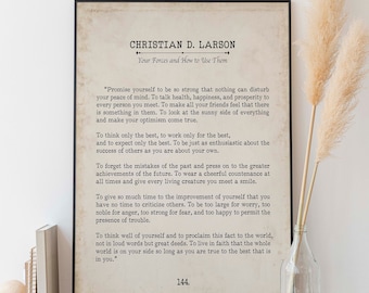 Christian D. Larson Promise Yourself Book Page Inspirational Wall Art, The Optimists Creed Quote Vintage Style Print Wall Decor