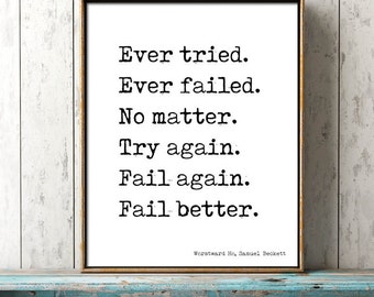 Samuel Beckett Try Again Quote Print Downloadable Printable Wall Art