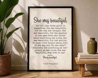 She Was Beautiful F Scott Fitzgerald Quote Print Classic Literature Typography Poster