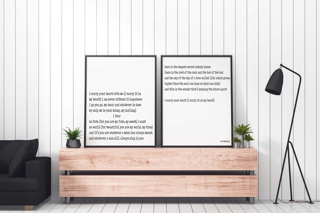 Ich trage dein Herz Schwarzweißdruck 2erSet, EE Cummings Wall Art Prints Etsy.de