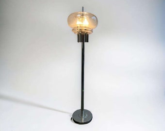 Vintage floor lamp: chrome & glass 'Leclaire and Schäfer'