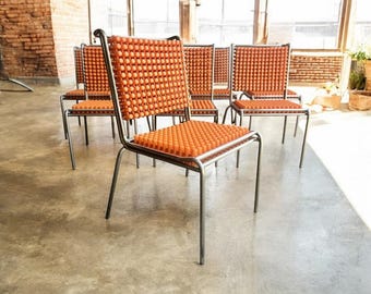 Vintage Japanese design chair in orange synthetic with chrome