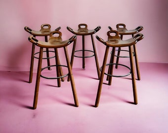 Ensemble de 5 tabourets de bar brutalistes vintage Marbella