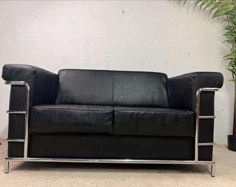 vintage black leather two-seater / sofa / sofa