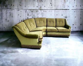 Vintage mosgroene hoekzetel / hoekbank / fauteuil