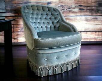 Siège simple / fauteuil / fauteuil vintage bleu glacier à franges