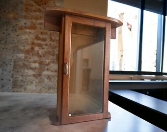 Vintage wall cabinet / mini display case / wall cabinet: glass & wood