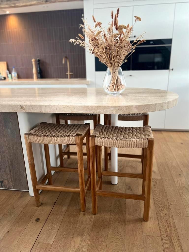Tabouret/Tabouret De Cuisine En Bois Massif Avec Assise Tressée