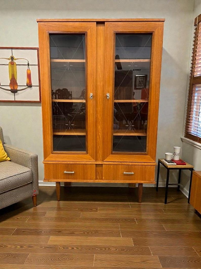 Vintage Wooden Bookcase / Display Case / Cupboard - Etsy