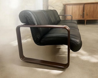 Vintage black leather armchair / sofa Martin Stoll