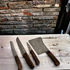 set of 4 vintage butcher knives