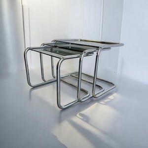 Set of 3 vintage chrome nesting tables / side tables